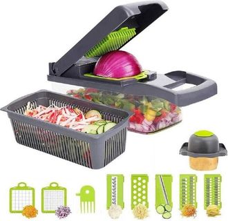 Trade Shop Trade Shop - Affettatrice Manuale Affetta Taglia Verdure 12 In 1 Mandolina Con Contenitore