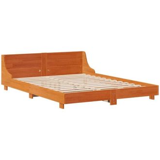vidaXL Vidaxl - Cama Sin Colch&oacute;n Madera Maciza De Pino Marr&oacute;n Cera 140x200 Cm