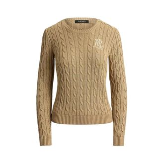 Ralph Lauren Truien & Vesten, Dames, Beige, XL, Katoen, Pullover met kabelsteek en ronde hals