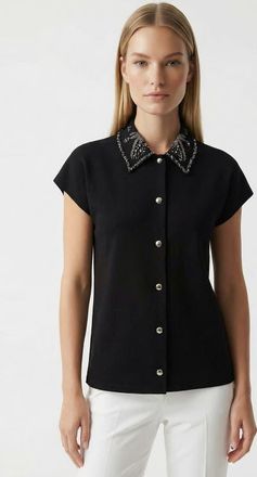 Exquise Sleeveless Regular Fit Knit Embroidered Shirt in Black at Nordstrom, Size Large