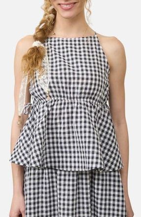 Blu Pepper Gingham Sleeveless Peplum Top in Black at Nordstrom Rack, Size Medium