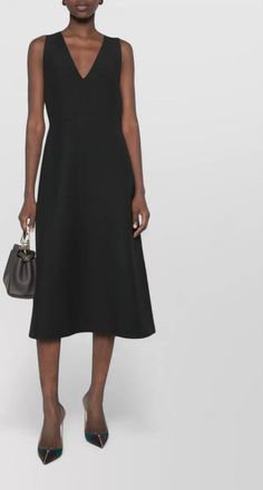 Fendi wool silk v-neck sleeveless a-line midi dress