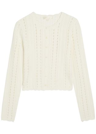 LoveShackFancy Loveshackfancy Peridot Cropped Pointelle-knit Cardigan - White - XL (UK16 / XL)