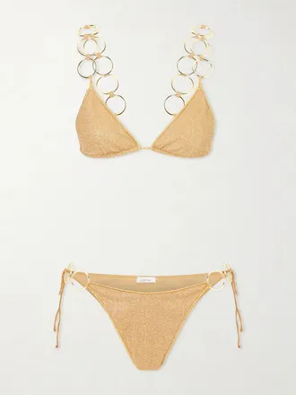 Os&eacute;ree Bikini A Triangolo Metallizzato Con Decorazioni Lumi&egrave;re - Oro