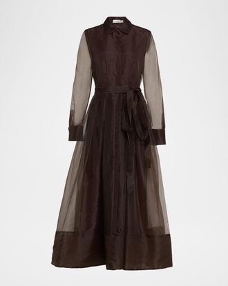 SIMKHAI Montgomery Sheer Pleated Midi Shirtdress