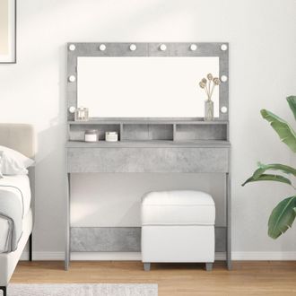 Berkfield Home Dressing Table with LED Lights - Concrete Grey, 100x41x135 cm in Grey | Size: 100 x 41 x 135 cm