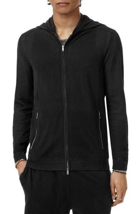 John Varvatos Lazo Full Zip Mesh Sweater Hoodie in Black at Nordstrom, Size Large