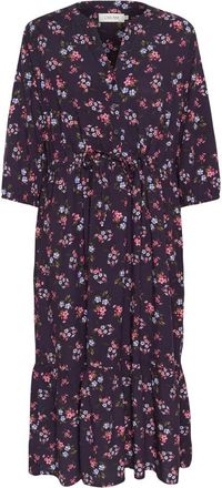 Cream Roze en Blauwe Bloemen Jurk - Dames - Casual kleedjes - Zwart - 2XL - Kleedjes