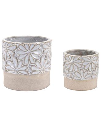 Melrose International Set Of 2 Ceramic Floral Planter