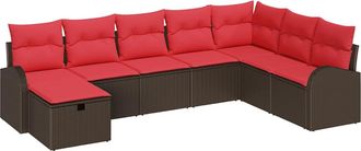 vidaXL Juego De Sof&aacute; Con Coj&iacute;n Manual Marr&oacute;n Y Rojo Rat&aacute;n Sint&eacute;tico Vidaxl