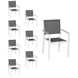 Happy Garden Happy Garden - Juego De 8 Sillas De Aluminio Blanco Textileno Gris