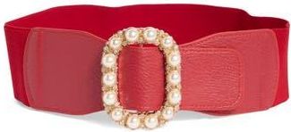 Area Stars Carina Faux Pearl Buckle Stretch Belt in Red at Nordstrom Rack