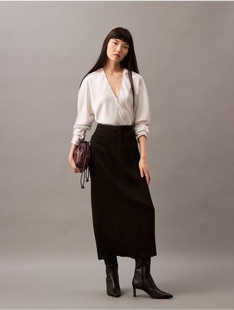 Calvin Klein Womens Satin V-Neck Blouse - White - XL