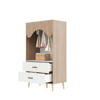 STILVORA Armario Modular Abierto Con 2 Cajones Y Barra Para Ropa, En Mdf, Blanco Y Madera Natural, 80 &times; 46 &times; 141.5 Cm