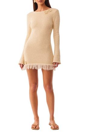 SNDYS Monroe Reversible Long Sleeve Metallic Mini Sweater Dress in Champagne at Nordstrom, Size X-Large