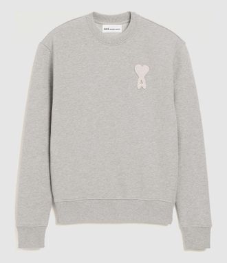 Ami Sweatshirt Ami De Coeur Knitted Patch Gris Chine Blanc