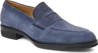 Bruno Magli Quarrata Apron Toe Penny Loafer in Navy Suede at Nordstrom, Size 11.5