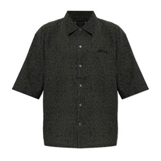 AllSaints Leopardo Shirt - Heren - Korte mouwen Overhemden - Groen - XL - Katoen - Overhemden