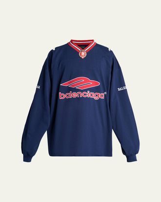 Balenciaga Mens 3B Football Long-Sleeve V-Neck Cotton T-Shirt