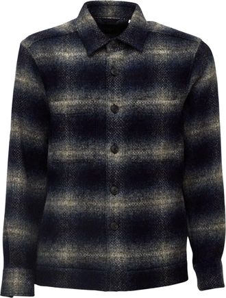 Xacus Dark Plaid Wool Flap Pocket Casual Shirt