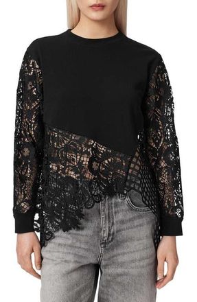 AllSaints Malorie Long Sleeve Lace Shirt in Black at Nordstrom, Size X-Small