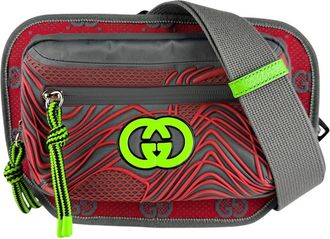 Gucci Gray Green Red Color Nylon Fanny Pack (Pre-Owned)