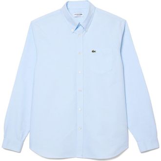 Lacoste Regular Fit Oxford Button-Down Shirt in White/Blue at Nordstrom, Size 15.75