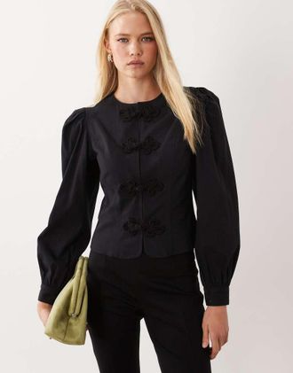 Miss Selfridge giacca stile mandarino nera-Nero