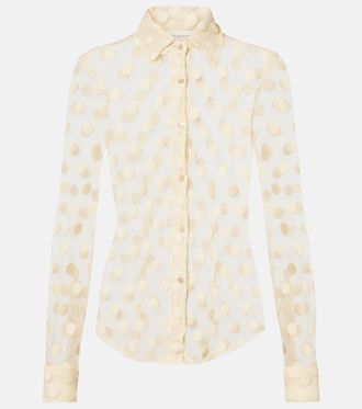 Dries Van Noten Polka-dot cotton-blend mesh shirt