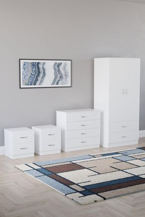 Home Discount Vida Designs Riano 4Pc Bedroom Set 2 Drawer Bedside, 4 Drawer Chest in White