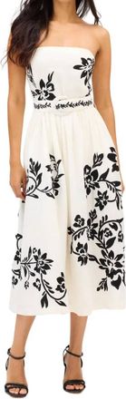 Allison Claire Strapless Midi Dress In Cream/black