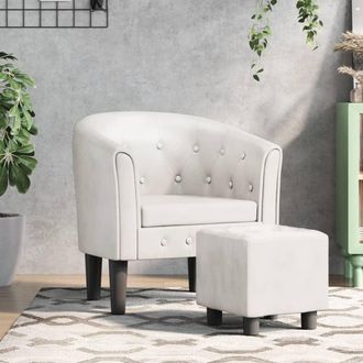 vidaXL Sill&oacute;n Con Taburete Cuero Sint&eacute;tico Blanco Vidaxl