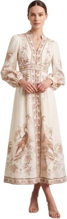 Zimmermann Off White Floral V Neck Midi Dress