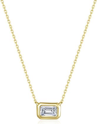 Lafonn Emerald Cut East/West Simulated Diamond Pendant Necklace in Gold at Nordstrom, Size 16