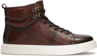 Kazar Bruine leren sneakers met hoge schacht - Heren - Sneakers - Bruin - 43 EU - Leer - Schoenen