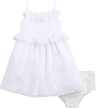 Pippa & Julie Kids Jessie Stripe Ruffle Trim Sheer Peplum Dress in White at Nordstrom, Size 18M