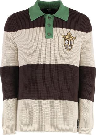 Fendi Gebreid katoenen poloshirt - Heren - Ronde hals truien - Veelkleurig - S - Katoen - Truien & Vesten