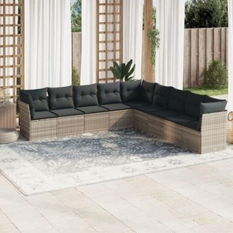 vidaXL Set Muebles Jard&iacute;n 9 Pzas Y Cojines Rat&aacute;n Sint&eacute;tico Gris Claro Vidaxl