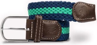 Swole Panda Unisex Recycled Woven Belt, Elastic Belt for Men and Women, Belt Buckle Stretch Woven Belt - Green Stripe