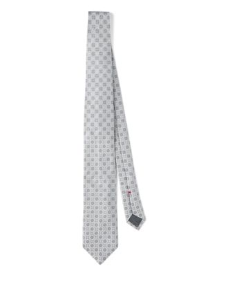Brunello Cucinelli geometric-patterned silk tie - Grey