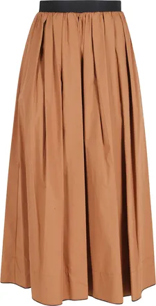 Tela Brown Leda Pleated Elastic-Waistband Cotton Midi Skirt