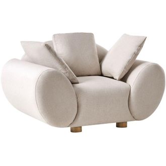 Beliani Poltrona imbottita mcon Gambe in legno di gomma Schienale imbottito in tessuto Beige chiaro Ringel