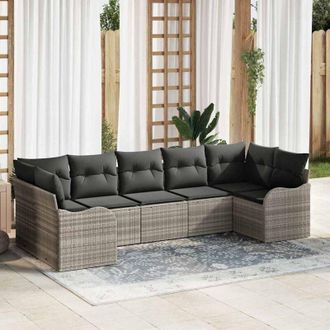vidaXL Conjunto De Sof&aacute; De Jard&iacute;n Con Coj&iacute;n 7 Pcs Gris Claro Polirat&aacute;n Vidaxl