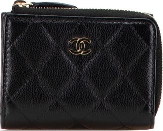 Chanel Black Grained Calfskin Wallet (Tri-Fold) (Pre-Owned)