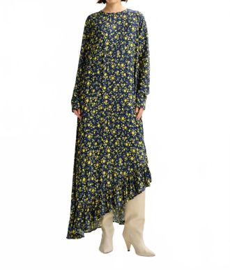 Essentiel Igraine Ruffle Midi Dress In Dark Navy