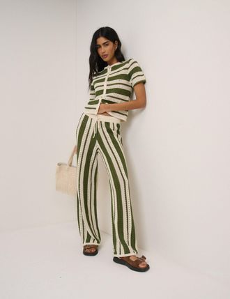 Nobody's Child Green Crochet Striped Trousers