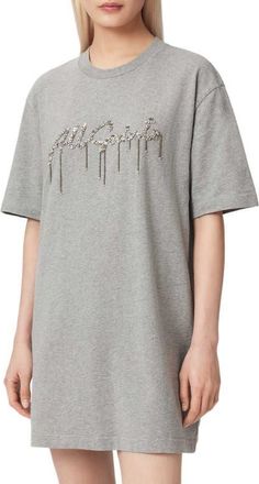 AllSaints Chains Sequin T-Shirt Dress in Grey Melange at Nordstrom, Size Large