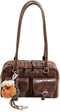 Generic Womens Stylish Plaid Tote Bag,Fall Winter Underarm & Shoulder Bag,Top Handle Purse for Shopping & Commuting (Brown)
