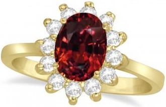 Allurez Lady Diana Oval Lab Garnet & Lab Grown Diamond Ring 14k Yellow Gold (1.50 ctw)
