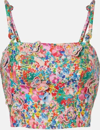 Farm Rio Top de lino floral con apliques